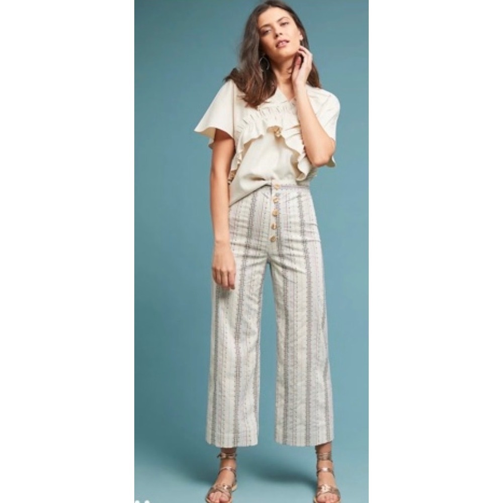 Anthropologie The Odells Striped‎ Sailor Pants Button Fly Wide Crop Size Medium